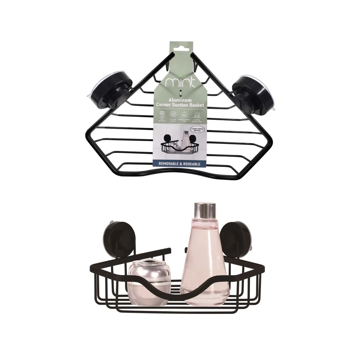 Shower Caddy Cor/Shelf Turn/Lock Matt/Blk