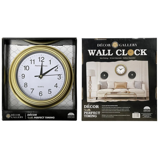Wall Clock Rd No Ticking 9in 4Asst Cols