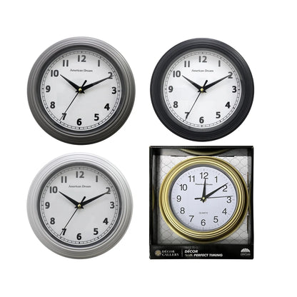 Wall Clock Rd No Ticking 9in 4Asst Cols