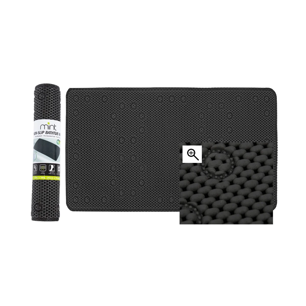 Bath Mat Foam w/Suction Cups 36x17 Black