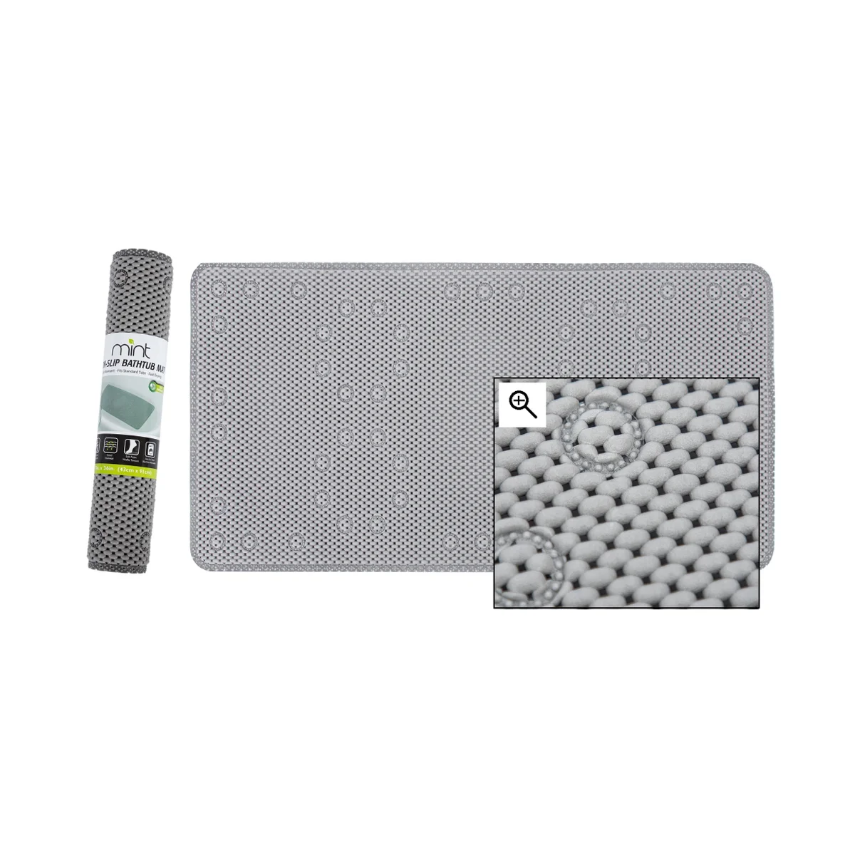 Bath Mat Foam w/Suction Cups 36x17 Gry