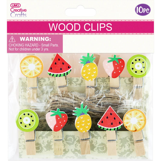 Wood Craft Clips wAsst Fruits 10pc