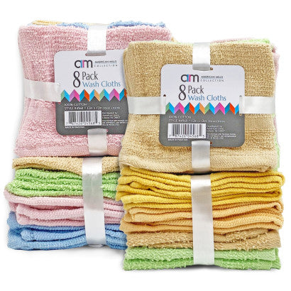 Washcloth Set 100% Cotton 8pc