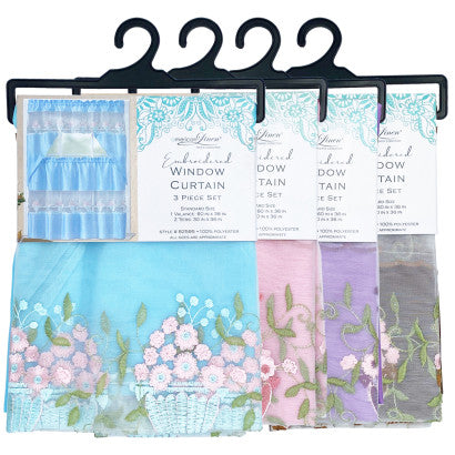 Kitchen Curtain Embroidered 3pc Set Asst