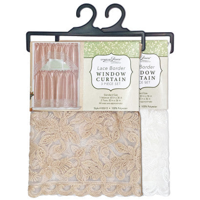 Kitchen Curtain Lace Bordered 3pc Set Asst