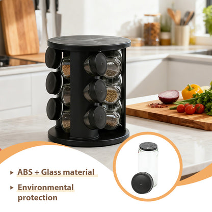 Spice Rack Revolving 12pc Black