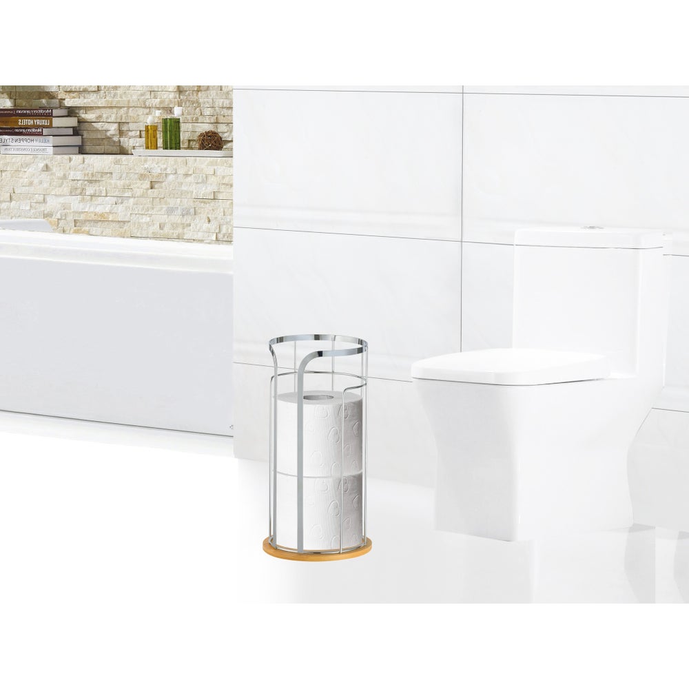 Toilet Paper Holder Chrome with Bamboo