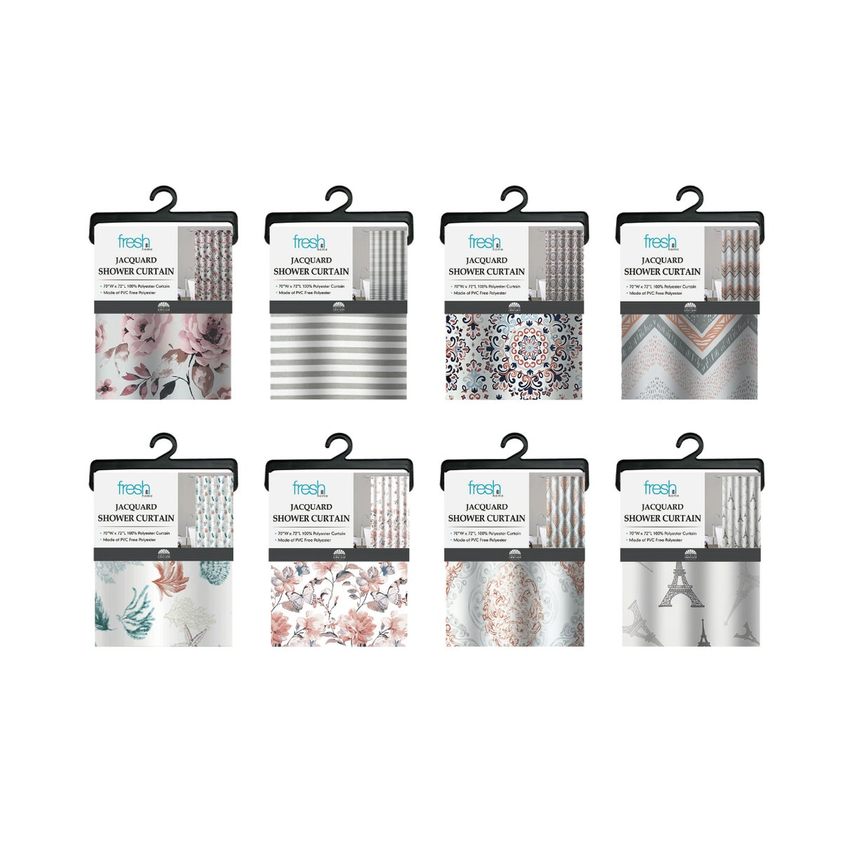 Jacquard Shower Curtain 8Asst Designs