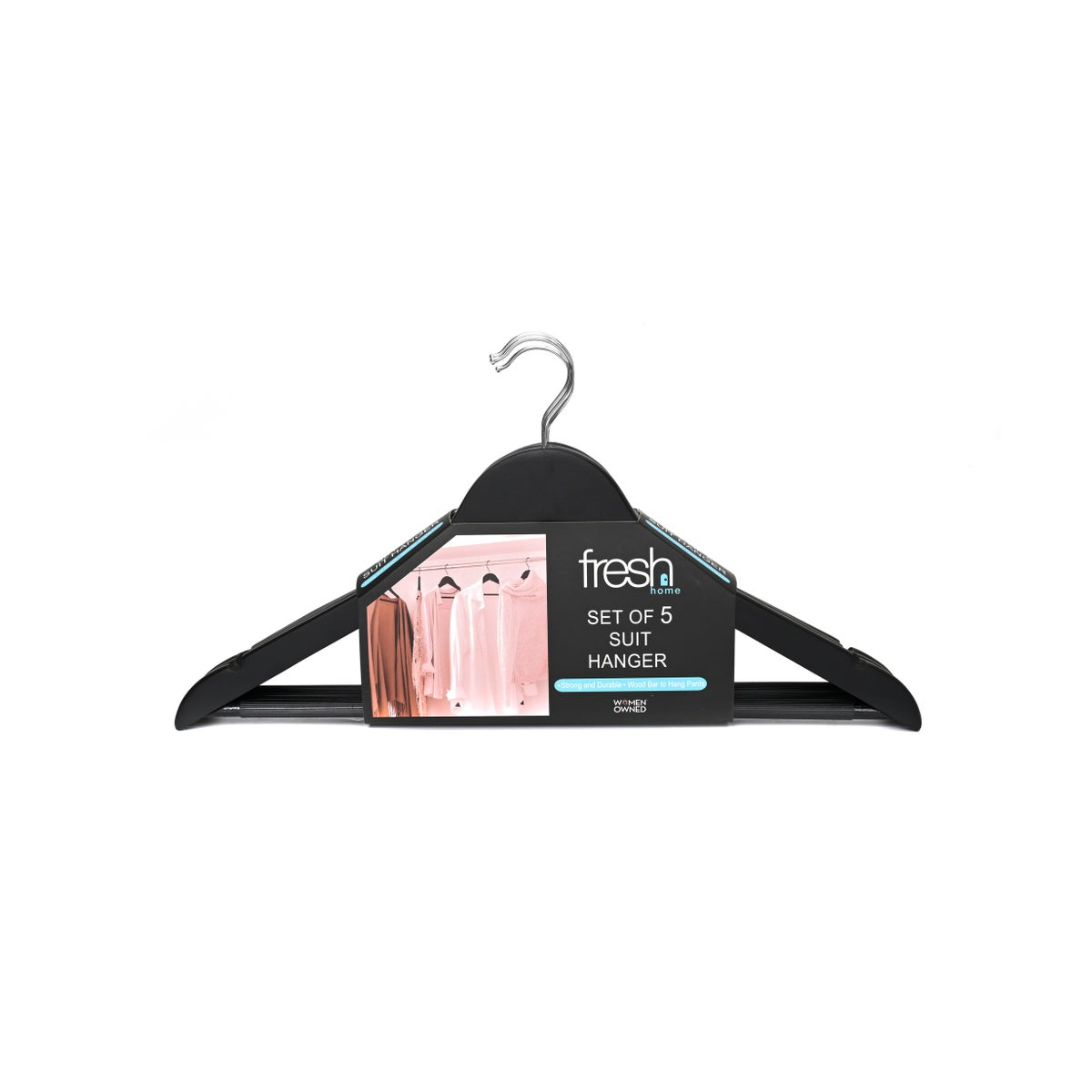 Suit Hanger Wooden 5pc Set Matte Black