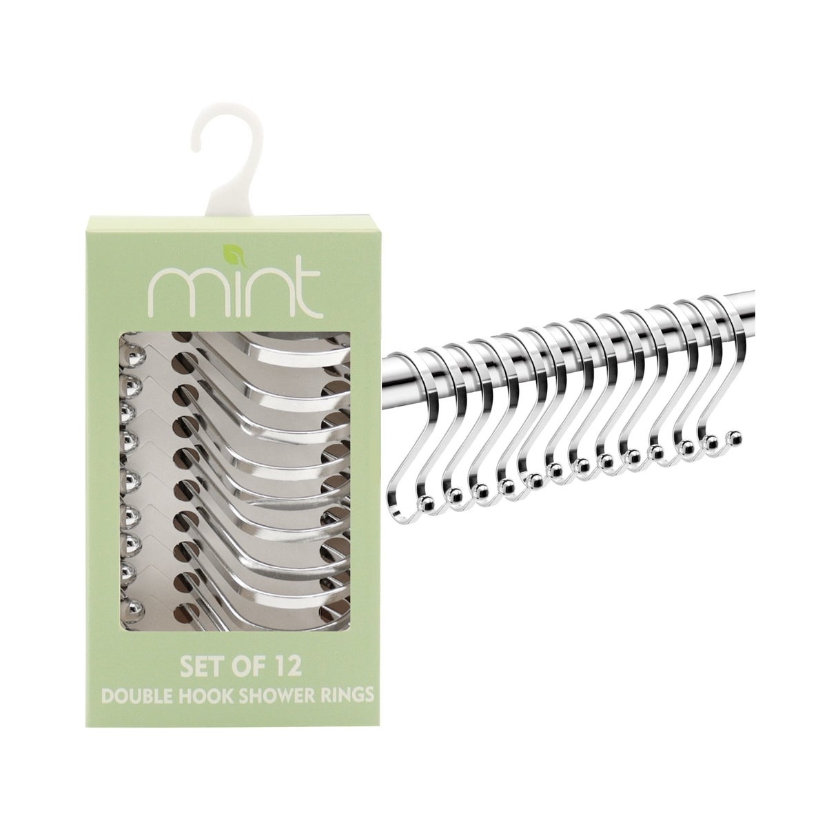 Shower Curtain Rings 12pc Set Chrome