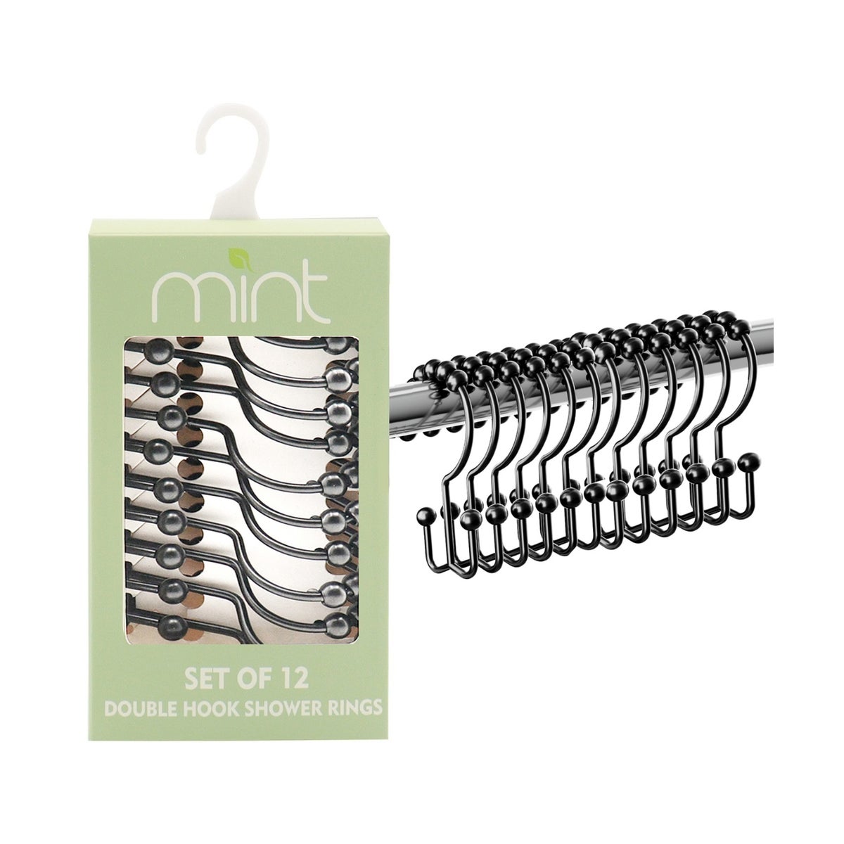 Metal Shower Curtain Rings 12pc Set Blk