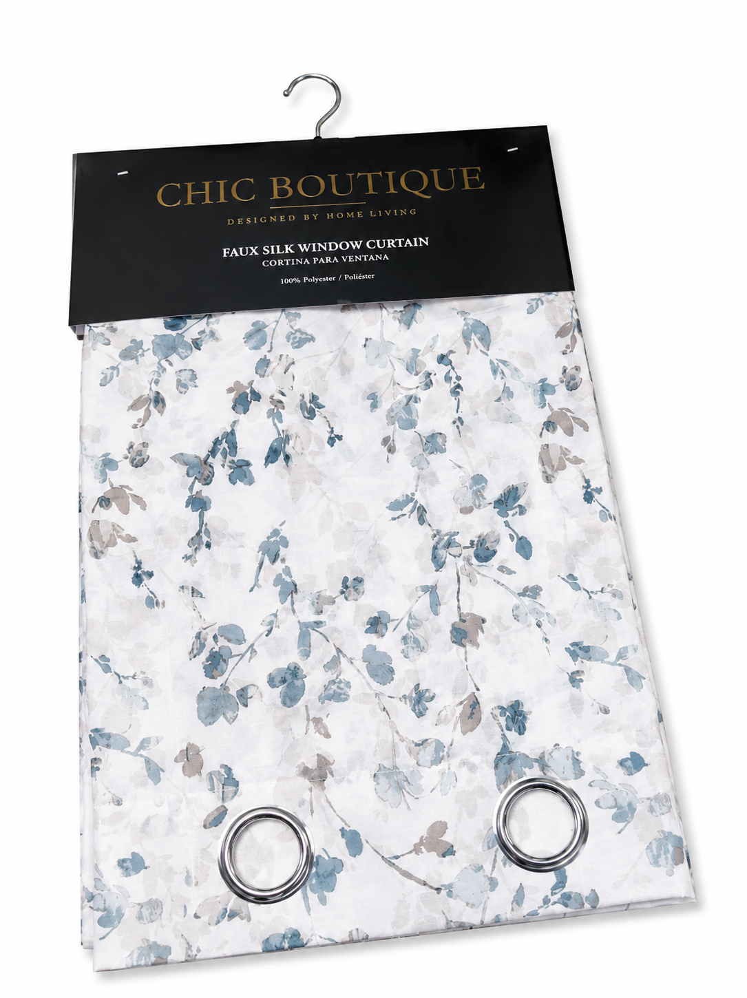 Window Curtain Faux Silk Multi blue flwr 1pc