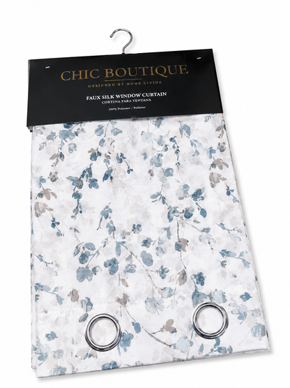 Window Curtain Faux Silk Multi blue flwr 1pc