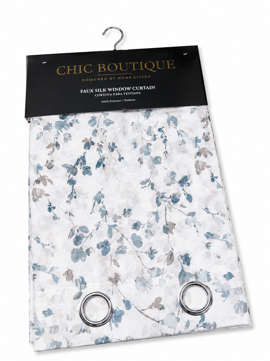 Window Curtain Faux Silk Multi blue flwr 1pc