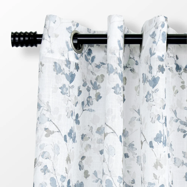 Window Curtain Faux Silk Multi blue flwr 1pc