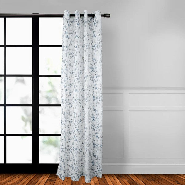Window Curtain Faux Silk Multi blue flwr 1pc