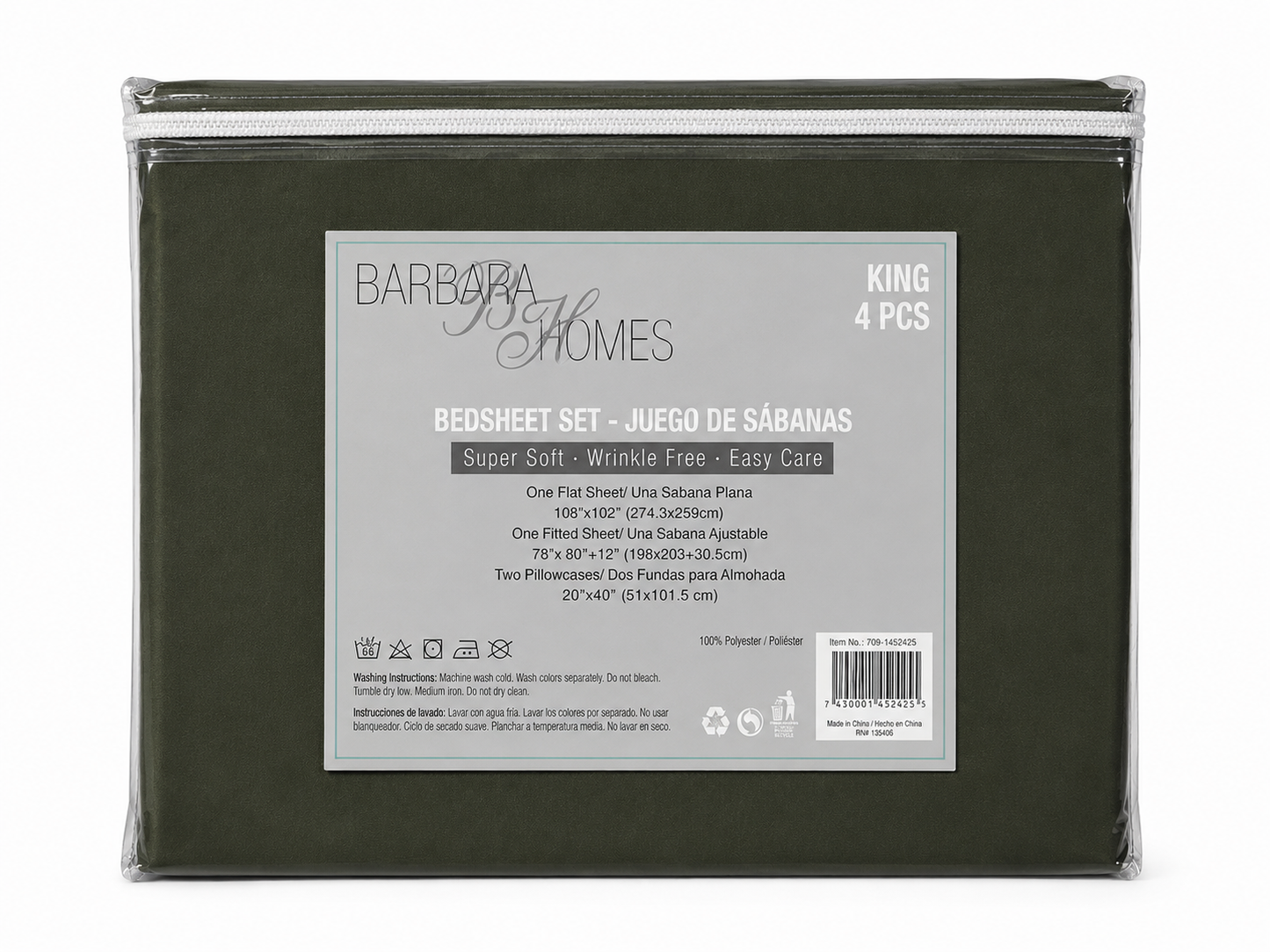 Bed Sheet Set King 4 Piece Assorted Solid Colours