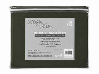 Bed Sheet Set King 4 Piece Assorted Solid Colours
