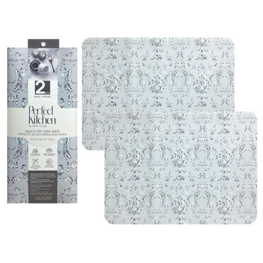 Quick Dry Dish Mat 2pc Set Damask