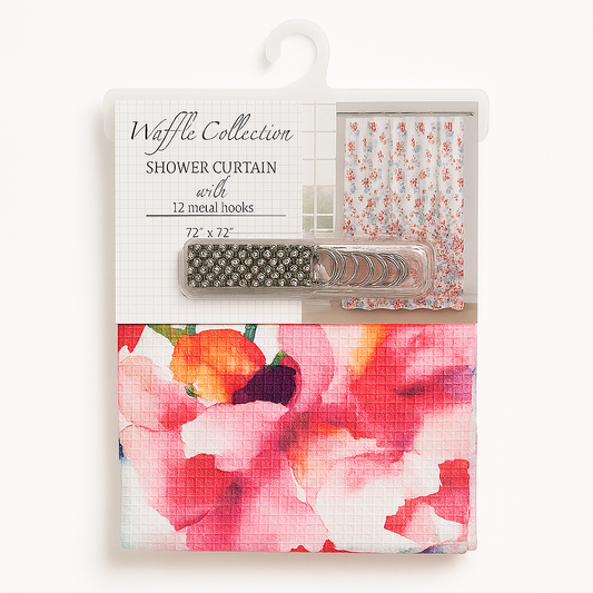 Shower Curtain with Metal Hooks Assorted