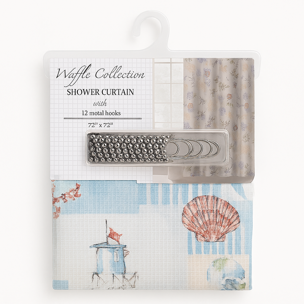 Shower Curtain with Metal Hooks Assorted