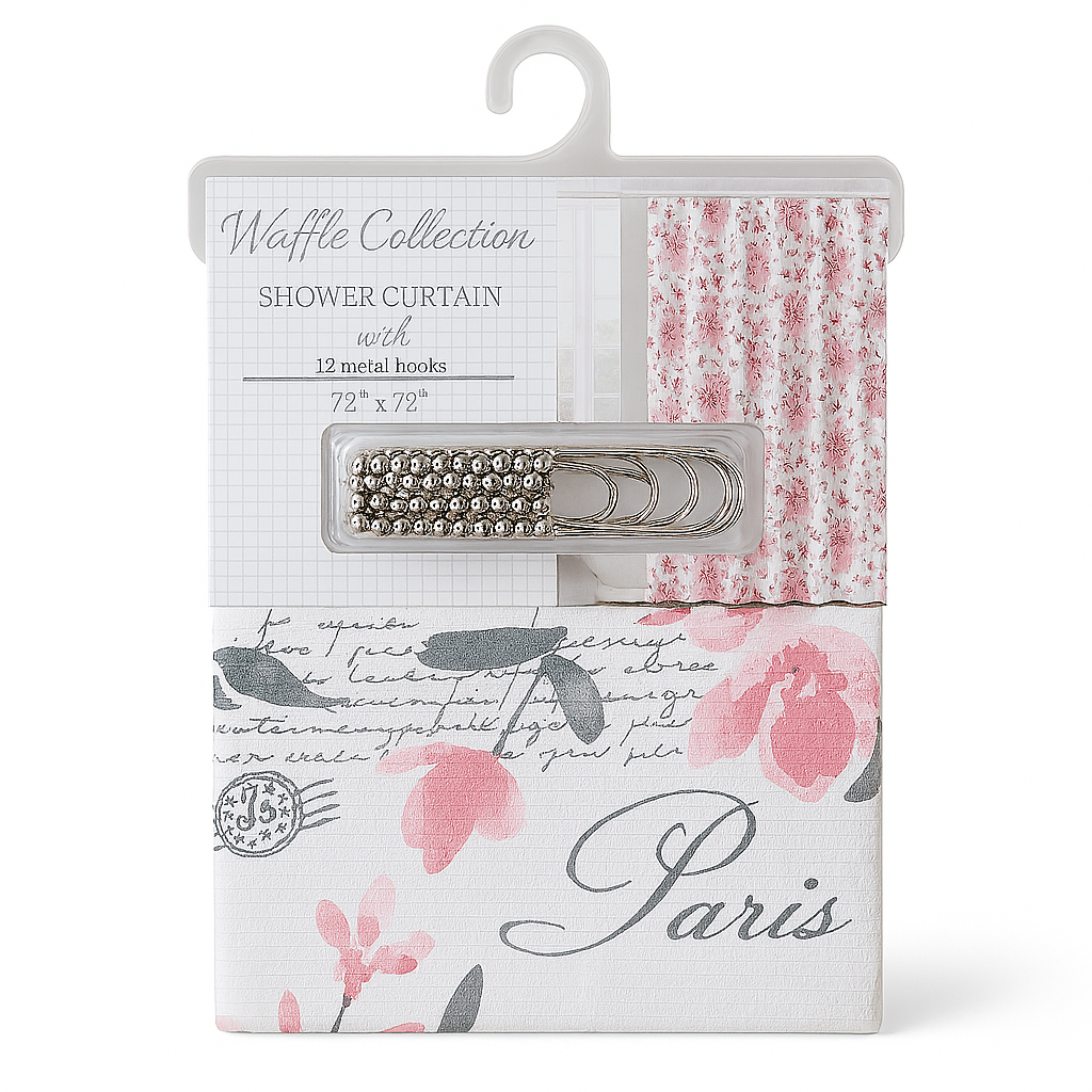 Shower Curtain with Metal Hooks Assorted