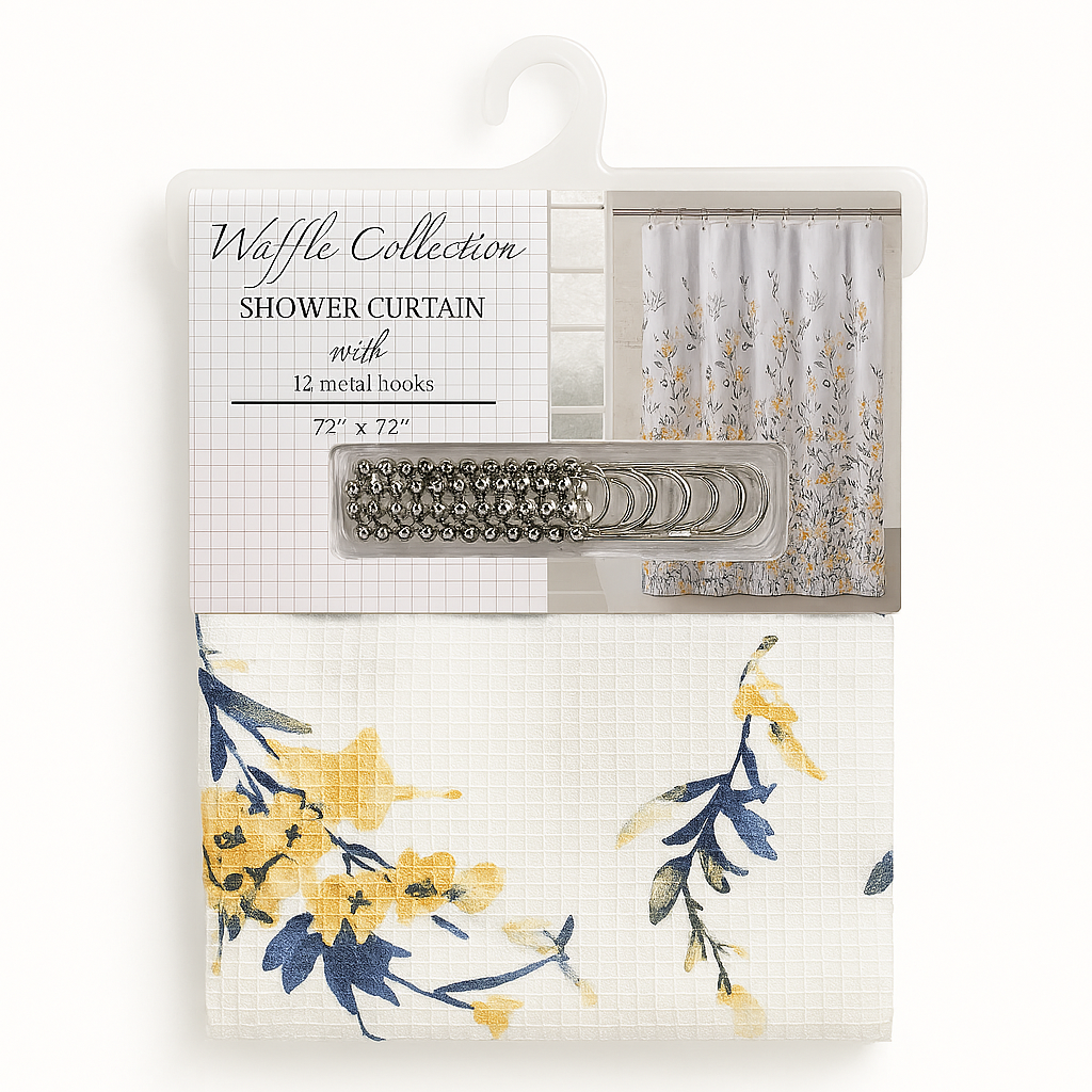 Shower Curtain with Metal Hooks Assorted