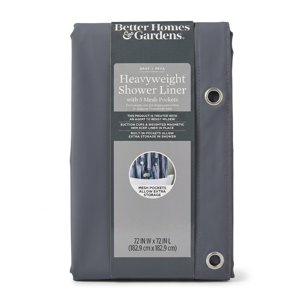 Heavyweight Shower Liner with 5 Mesh Pockets