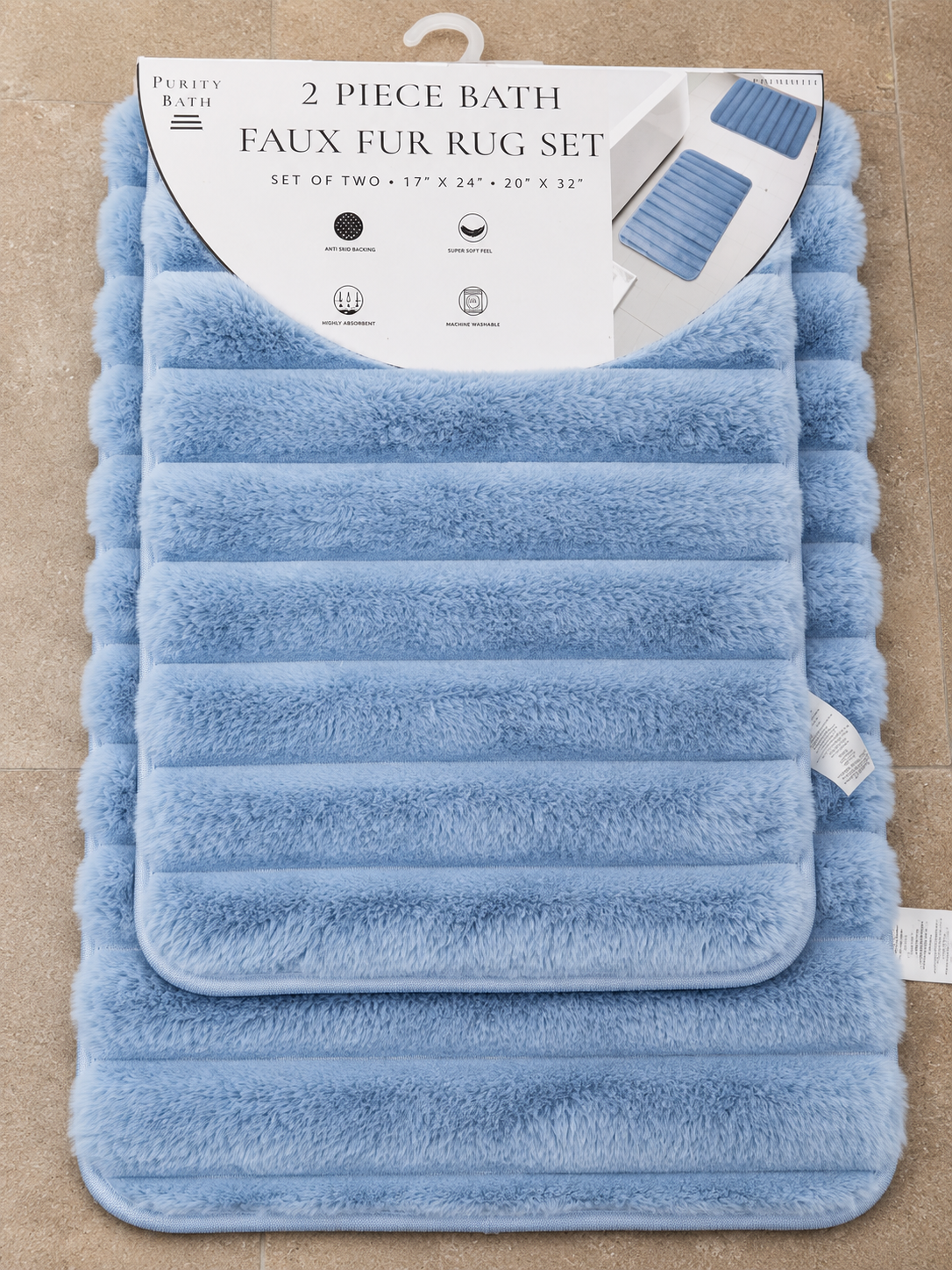 Faux Fur Rug 2pc 20x32 Lt Blue