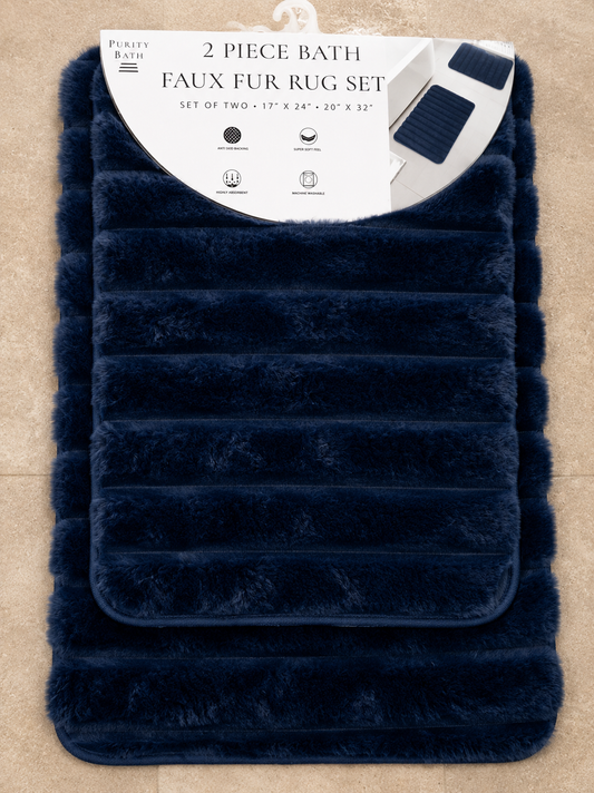 Faux Fur Rug 2pc Navy