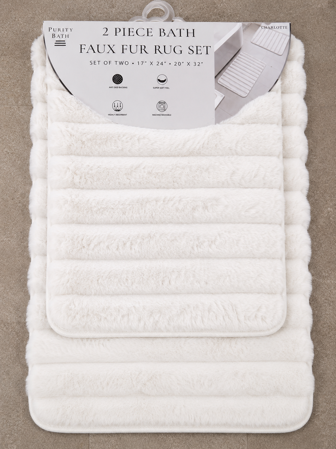 Faux Fur Rug 2pc White