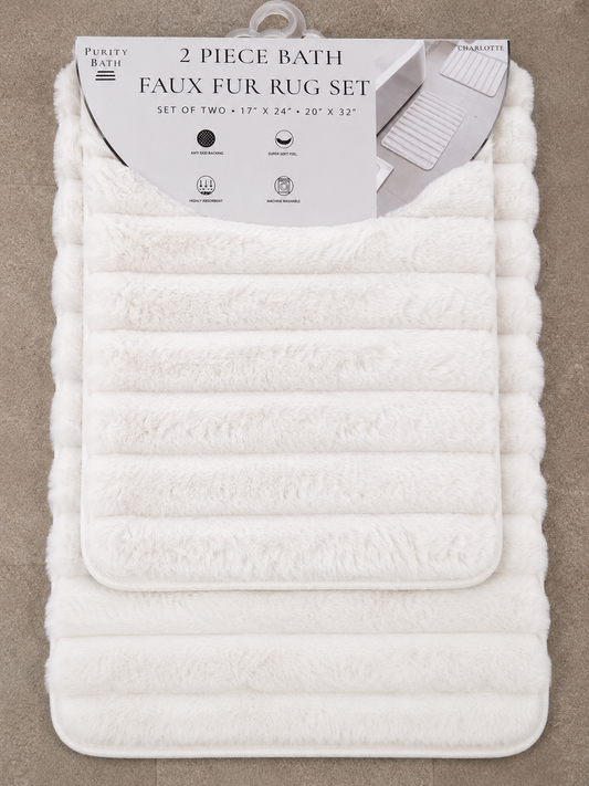 Faux Fur Rug 2pc White