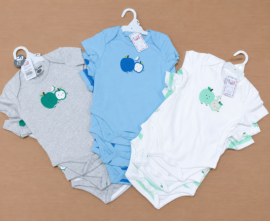 Boys Onesies with Apple Print 3pk 3asst