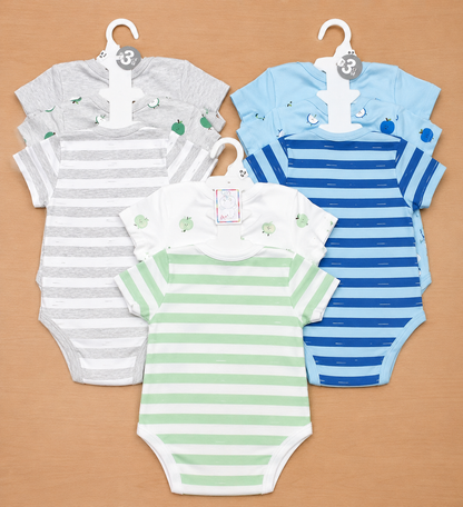 Boys Onesies with Apple Print 3pk 3asst