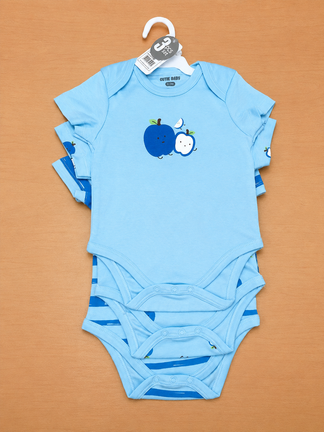Boys Onesies with Apple Print 3pk 3asst