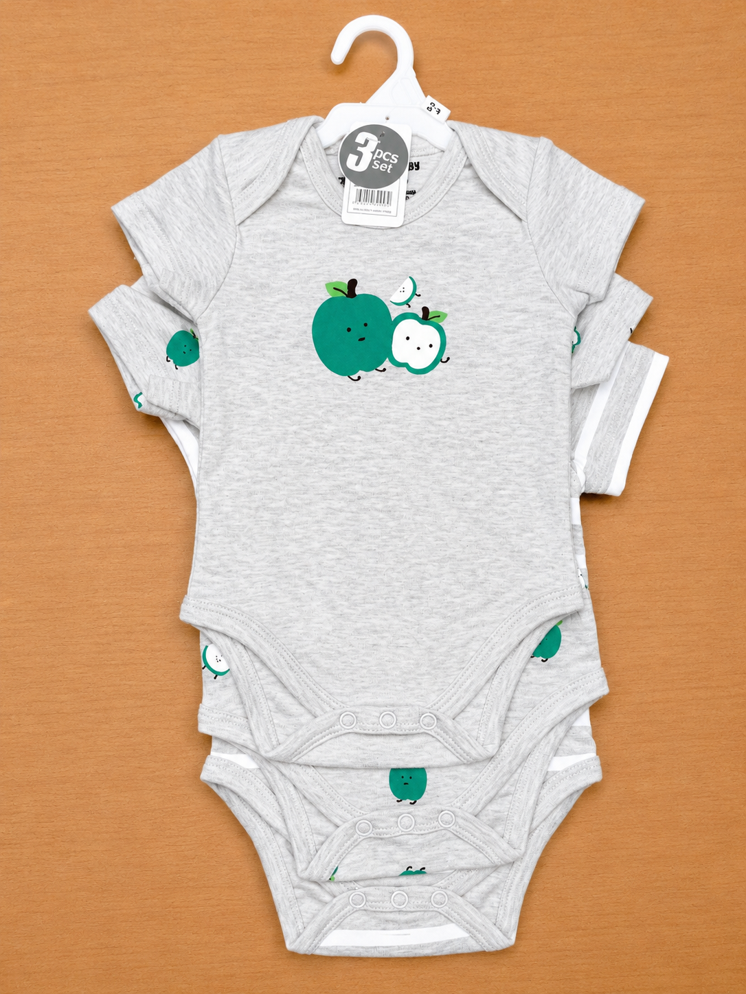 Boys Onesies with Apple Print 3pk 3asst