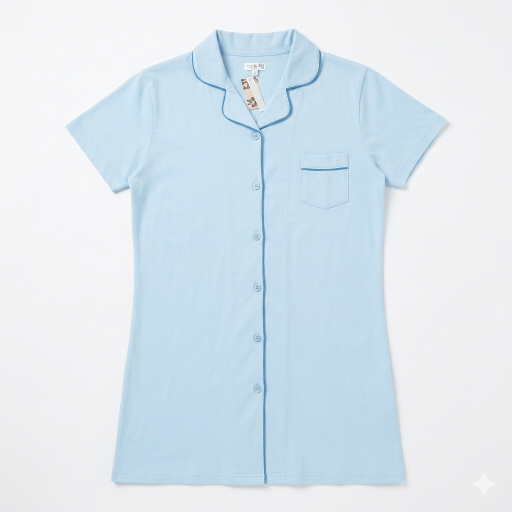 Ladies Short Sleeve Button Down Night Gown