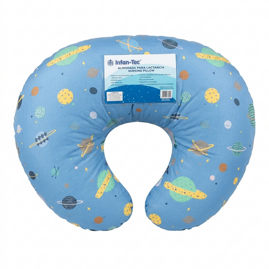 Baby Nursing Pillow C Shaped Blue with Print