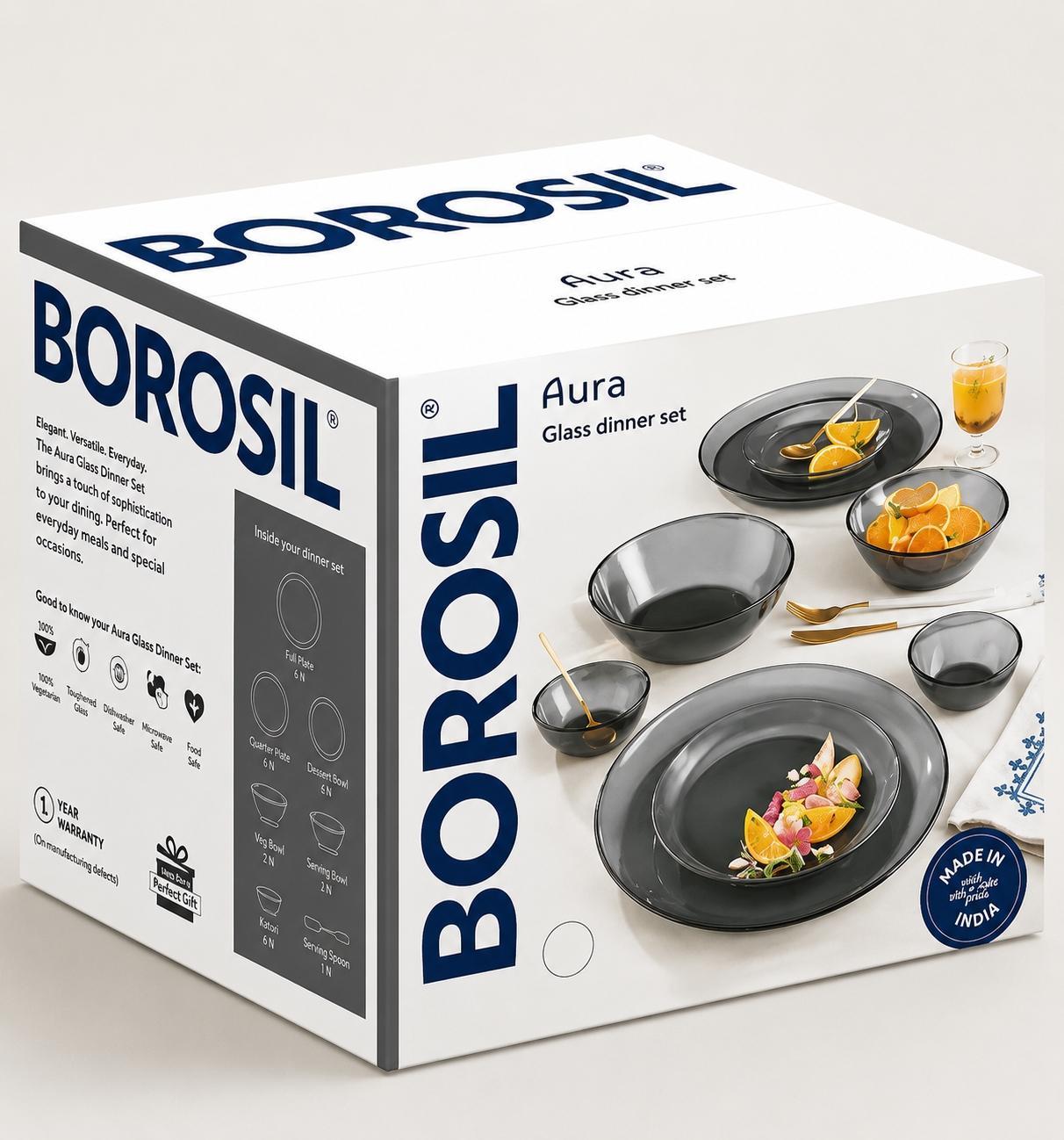 Glass Dinnerware Set 27pc Grey
