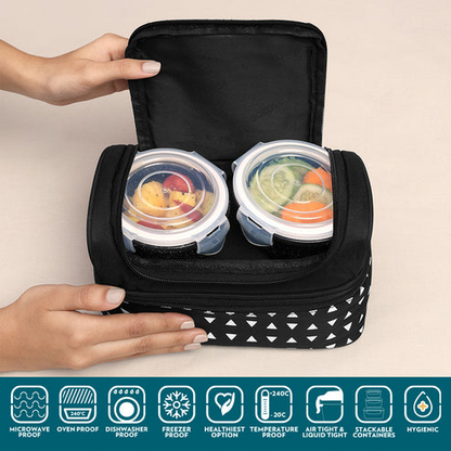 Tiffin Lunch Bag w/Glass Bowls Set
