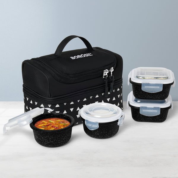 Tiffin Lunch Bag w/Glass Bowls Set