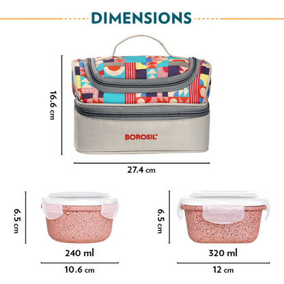 Tiffin Lunch Bag w/Glass Bowls Set Pink
