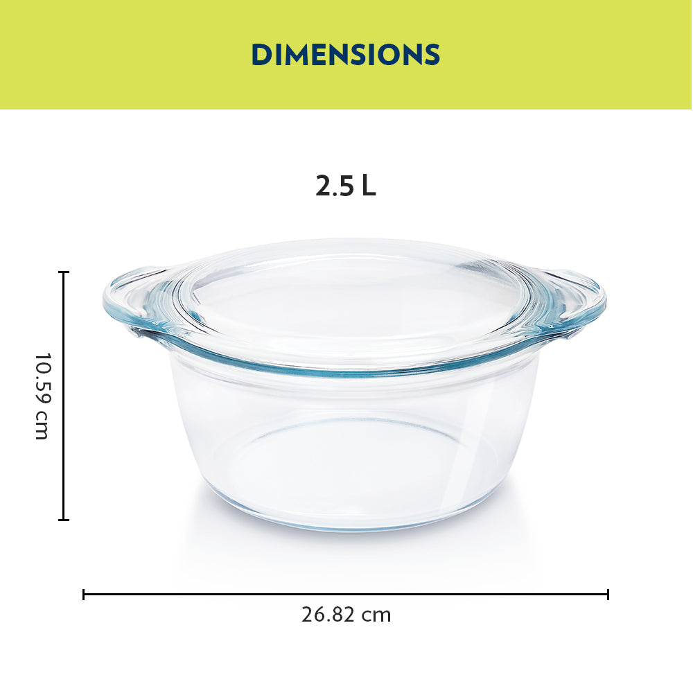 Glass Casserole w Lid Dp Rnd 2.5lt