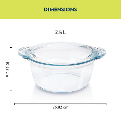 Glass Casserole w Lid Dp Rnd 2.5lt