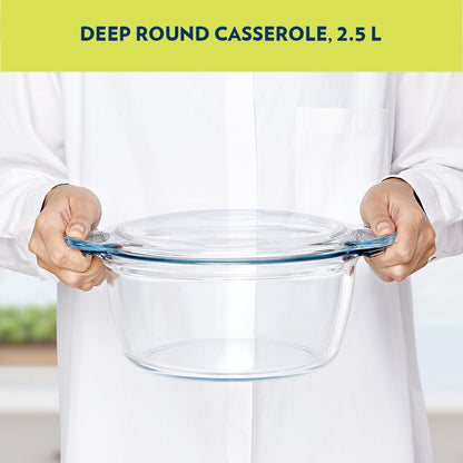 Glass Casserole w Lid Dp Rnd 2.5lt
