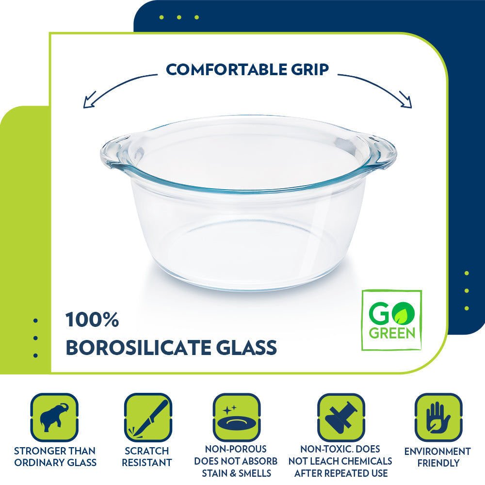 Glass Casserole w Lid Dp Rnd 2.5lt