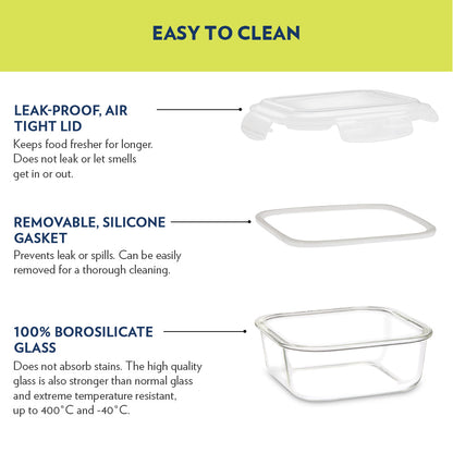 Glass Container Square Klip n Store 1Lt