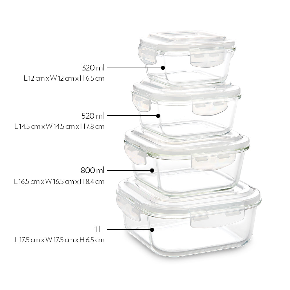 Glass Container Square Klip n Store 1Lt
