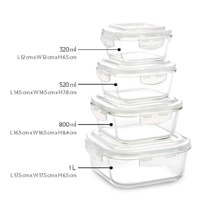 Glass Container Square Klip n Store 1Lt