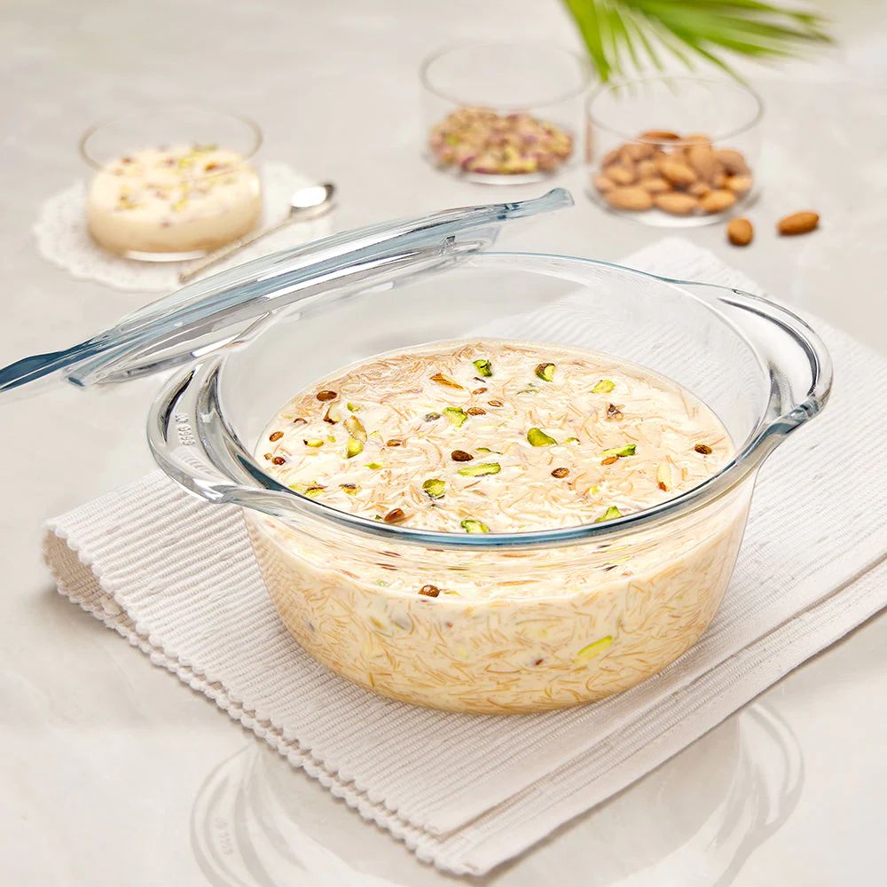 Glass Casserole w Lid Dp Rnd 1.2lt